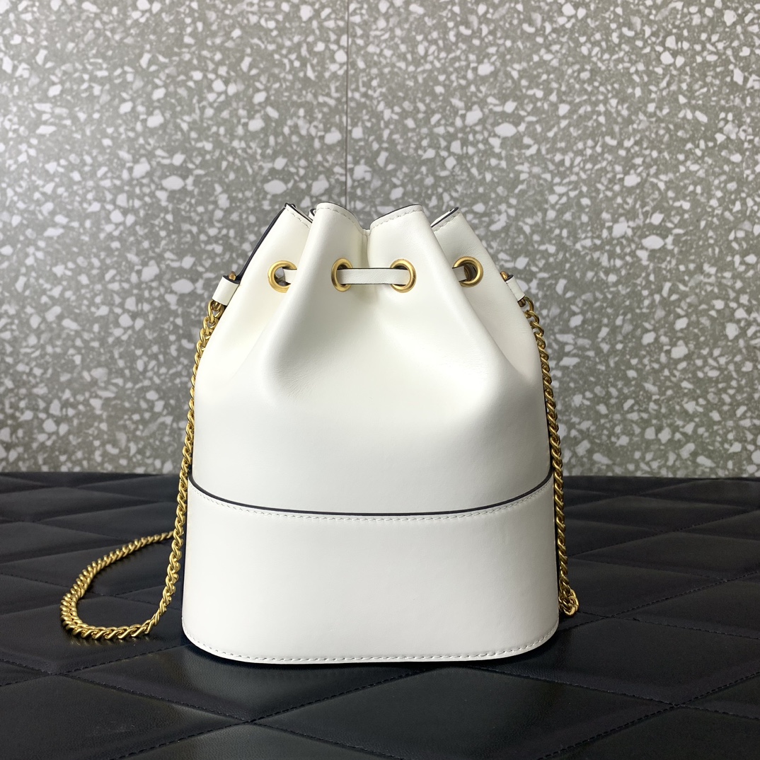 Valentino Garavani VLogo Signature Mini Bucket Bag in Ivory Nappa Leather 